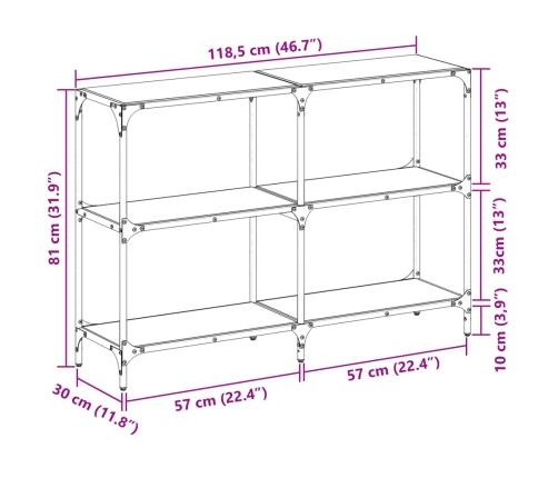 Mesa consola con superficie de vidrio negro acero 118,5x30x81cm