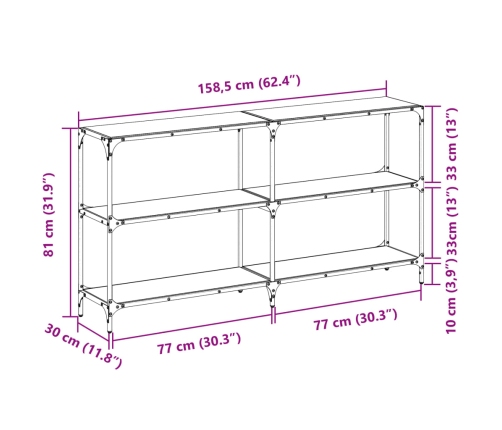 Mesa consola superficie vidrio transparente acero 158,5x30x81cm