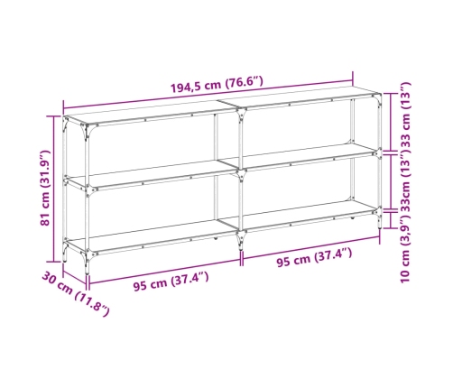 Mesa consola superficie vidrio transparente acero 194,5x30x81cm