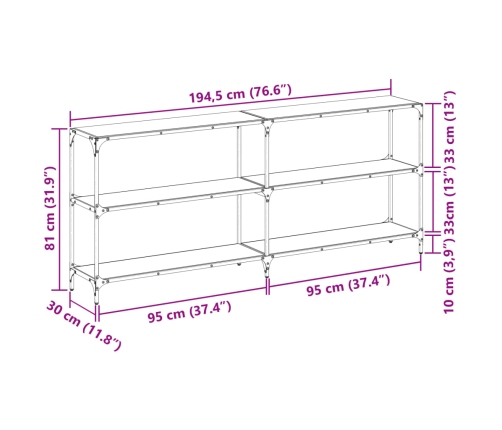 Mesa consola con superficie de vidrio negro acero 194,5x30x81cm