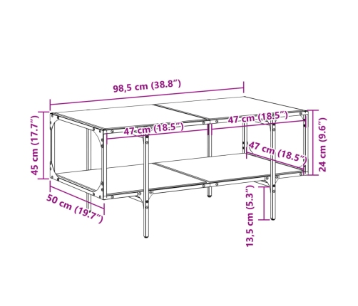 Mesa de centro superficie de vidrio acero negra 98,5x50x45 cm