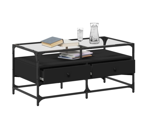 vidaXL Mesa de centro superficie de vidrio acero negro 98,5x50x45 cm