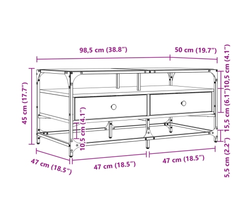 Mesa de centro tapa de vidrio acero roble Sonoma 98,5x50x45 cm