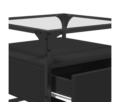 Mesa de centro superficie de vidrio acero negro 50x50x45 cm