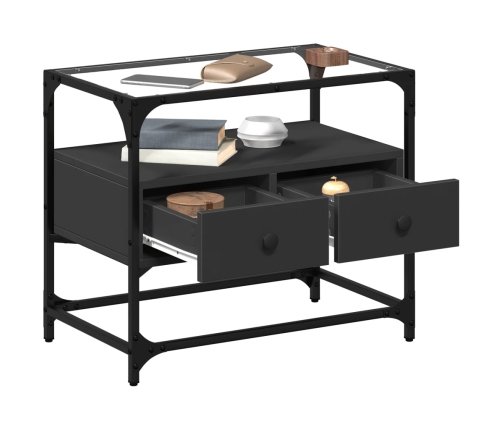 Mueble TV tablero cristal madera ingeniería negro 60x35x51 cm