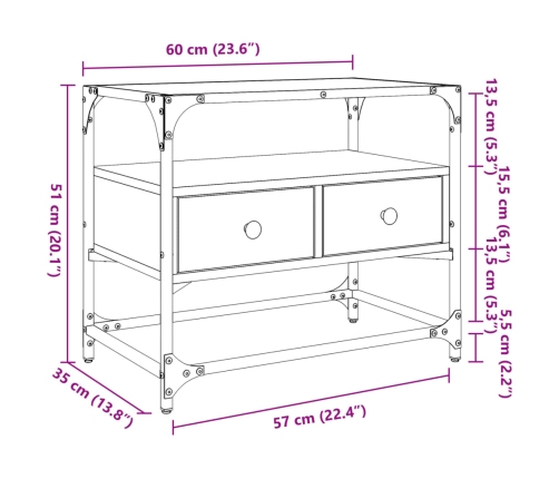 Mueble TV tablero cristal madera ingeniería negro 60x35x51 cm