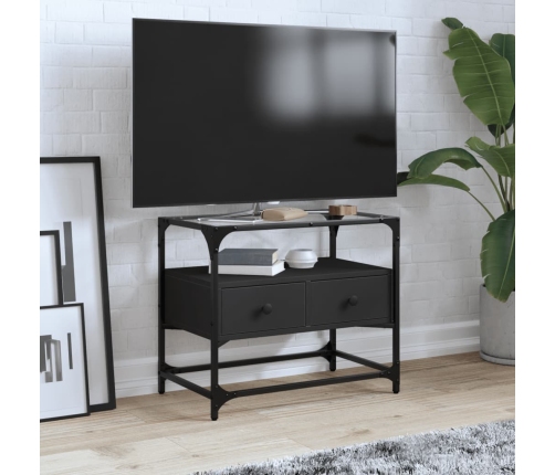 Mueble TV tablero cristal madera ingeniería negro 60x35x51 cm