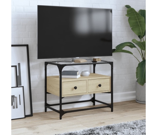 Mueble TV cristal y madera ingeniería roble Sonoma 60x35x51 cm