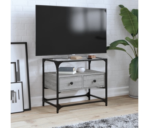 Mueble TV cristal y madera ingeniería gris Sonoma 60x35x51 cm