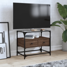 Mueble TV cristal y madera ingeniería marrón roble 60x35x51 cm