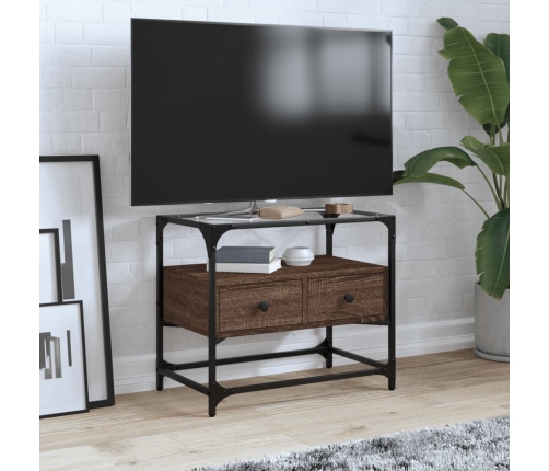 Mueble TV cristal y madera ingeniería marrón roble 60x35x51 cm