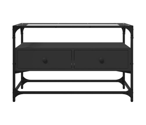 vidaXL Mueble TV cristal y madera ingeniería negro 80x35x51 cm