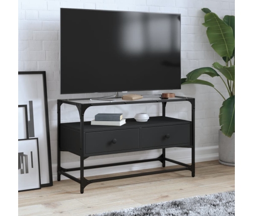 vidaXL Mueble TV cristal y madera ingeniería negro 80x35x51 cm