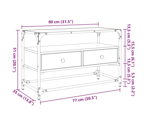 Mueble TV cristal y madera ingeniería roble ahumado 80x35x51 cm