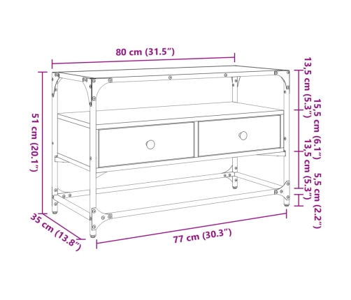 Mueble TV cristal y madera ingeniería gris Sonoma 80x35x51 cm