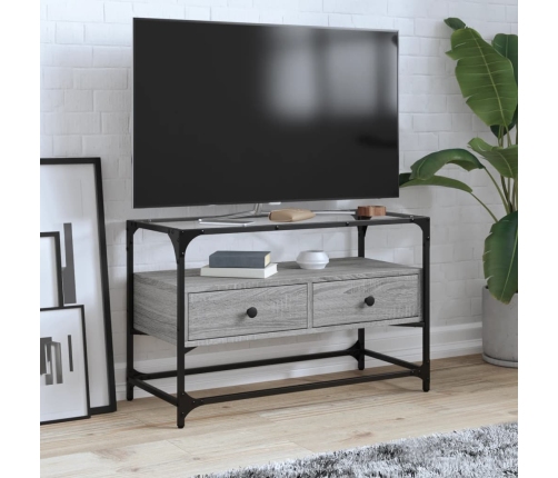 Mueble TV cristal y madera ingeniería gris Sonoma 80x35x51 cm