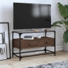 Mueble TV cristal y madera ingeniería marrón roble 80x35x51 cm