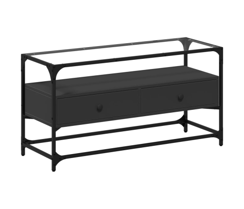 Mueble TV cristal y madera ingeniería negro 98x35x51 cm