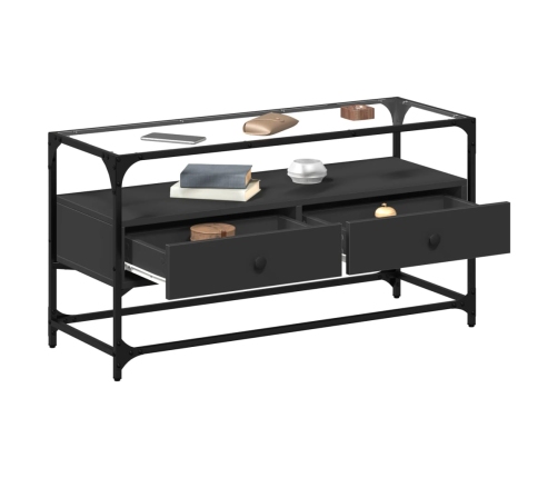 Mueble TV cristal y madera ingeniería negro 98x35x51 cm