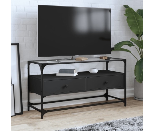 Mueble TV cristal y madera ingeniería negro 98x35x51 cm