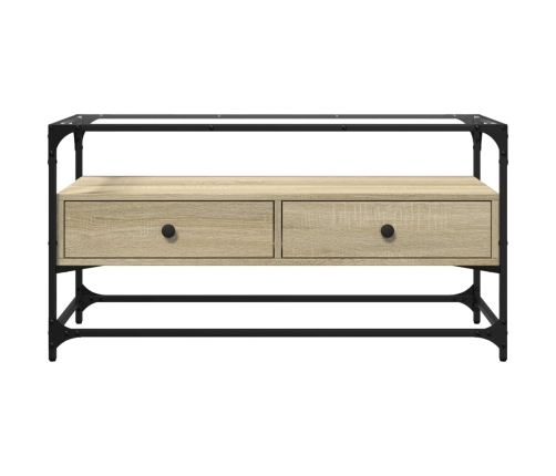 vidaXL Mueble TV cristal y madera ingeniería roble Sonoma 98x35x51 cm