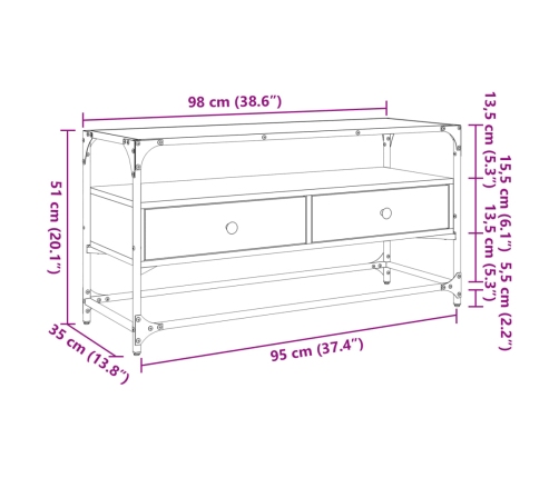 vidaXL Mueble TV cristal y madera ingeniería roble Sonoma 98x35x51 cm