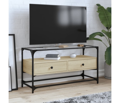 vidaXL Mueble TV cristal y madera ingeniería roble Sonoma 98x35x51 cm