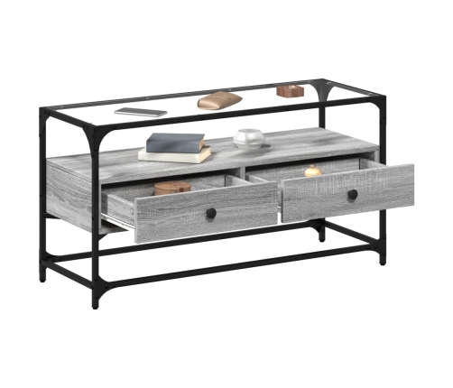 vidaXL Mueble TV cristal y madera ingeniería gris Sonoma 98x35x51 cm