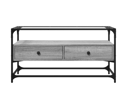 vidaXL Mueble TV cristal y madera ingeniería gris Sonoma 98x35x51 cm