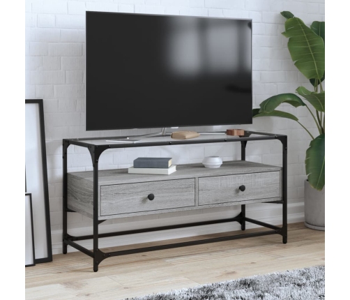 vidaXL Mueble TV cristal y madera ingeniería gris Sonoma 98x35x51 cm