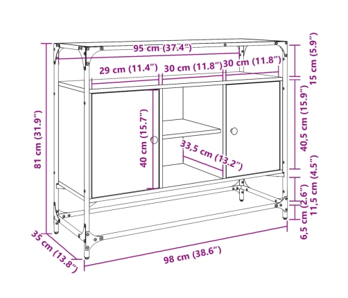 Aparador tapa de cristal y madera ingeniería negro 98x35x81 cm