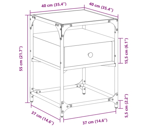 Mesita de noche 2 uds madera ingeniería gris Sonoma 40x40x55 cm