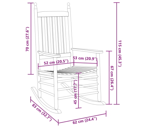 Silla mecedora con mesa plegable madera maciza de álamo marrón