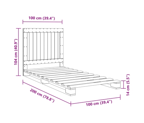 Estructura de cama con cabecero madera maciza pino 100x200 cm