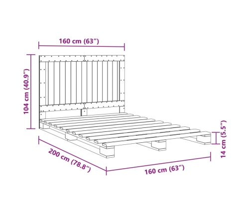 Estructura de cama con cabecero madera maciza pino 160x200 cm