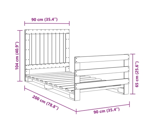 Estructura de cama con cabecero madera maciza de pino 90x200 cm