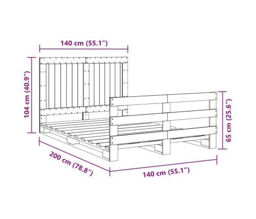 Estructura de cama con cabecero madera maciza pino 140x200 cm