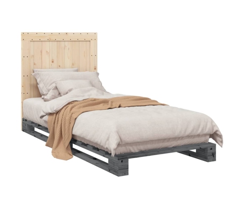 Estructura de cama con cabecero madera de pino gris 90x200 cm