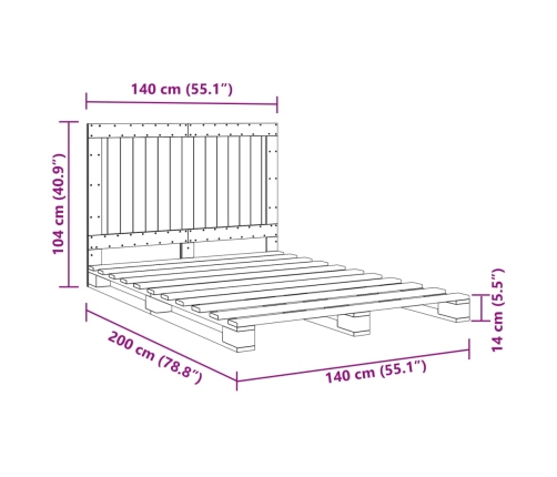 Estructura de cama con cabecero madera pino gris 140x200 cm