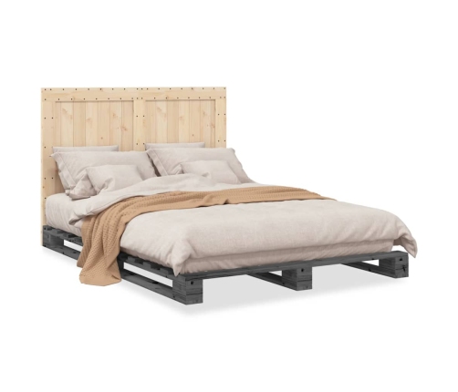 Estructura de cama con cabecero madera pino gris 140x200 cm