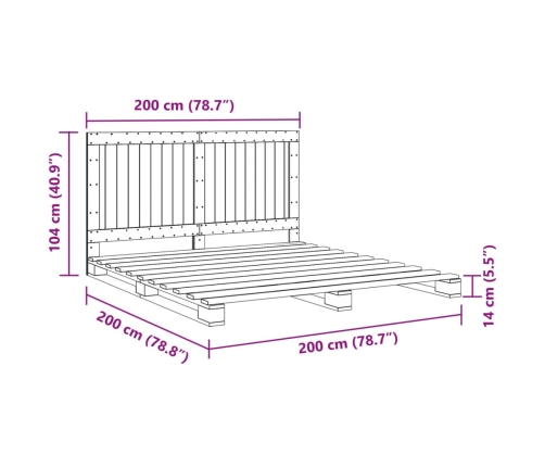 Estructura de cama con cabecero madera de pino gris 200x200cm