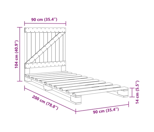 Estructura de cama con cabecero madera maciza de pino 90x200 cm