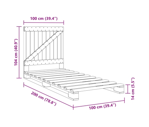 Estructura de cama con cabecero madera maciza pino 100x200 cm