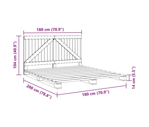 Estructura de cama con cabecero madera maciza pino 180x200 cm