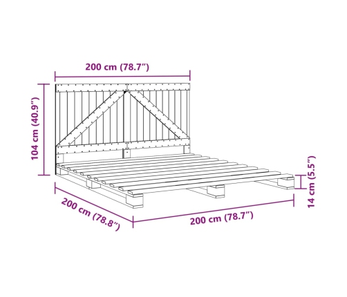 Estructura de cama con cabecero madera maciza de pino 200x200cm