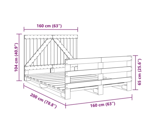 Estructura de cama con cabecero madera maciza pino 160x200 cm