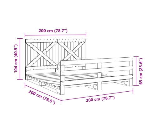 Estructura de cama con cabecero madera maciza de pino 200x200cm