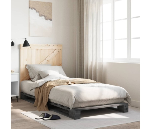 vidaXL Estructura de cama con cabecero madera de pino gris 90x200 cm