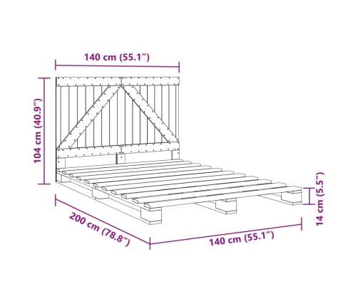 Estructura de cama con cabecero madera pino gris 140x200 cm