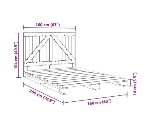 Estructura de cama sin colchón madera de pino gris 160x200 cm